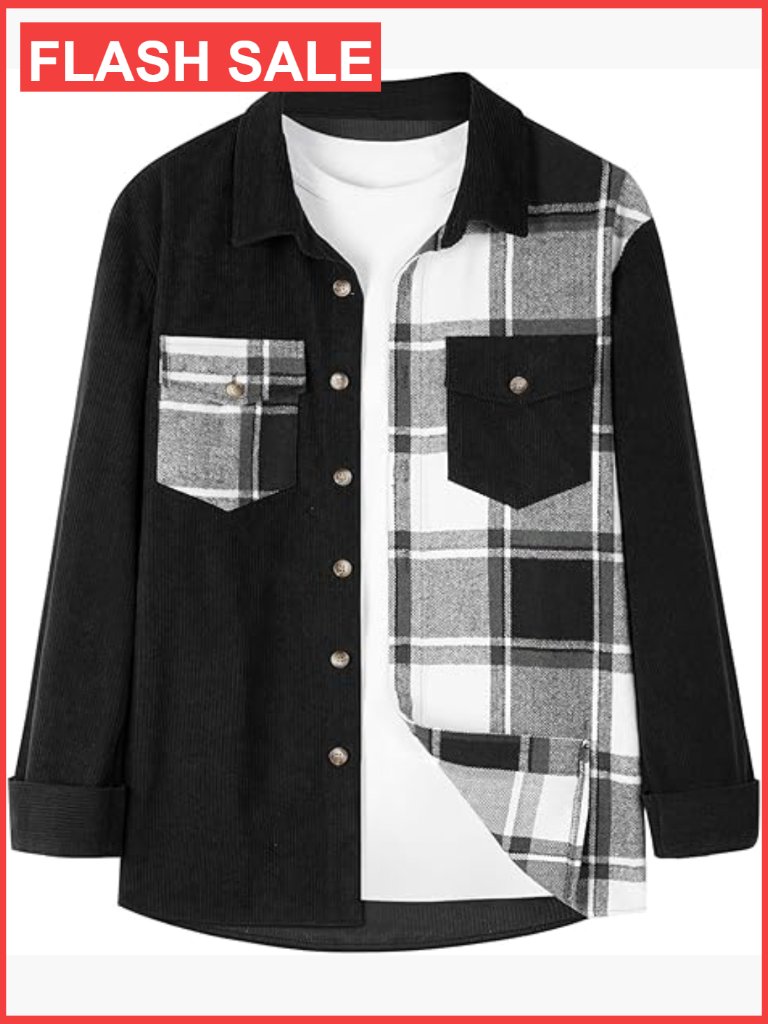 Mens Plaid Flannel Shacket Button Down Long Sleeve Shirt Jacket